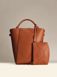OLEADA Bucket Bag > Leather Tote Bag For Women > Large Capacity Handbag > Convertible To Shoulder Bag > stylish 14 inch laptop bag Marina Bucket Chestnut