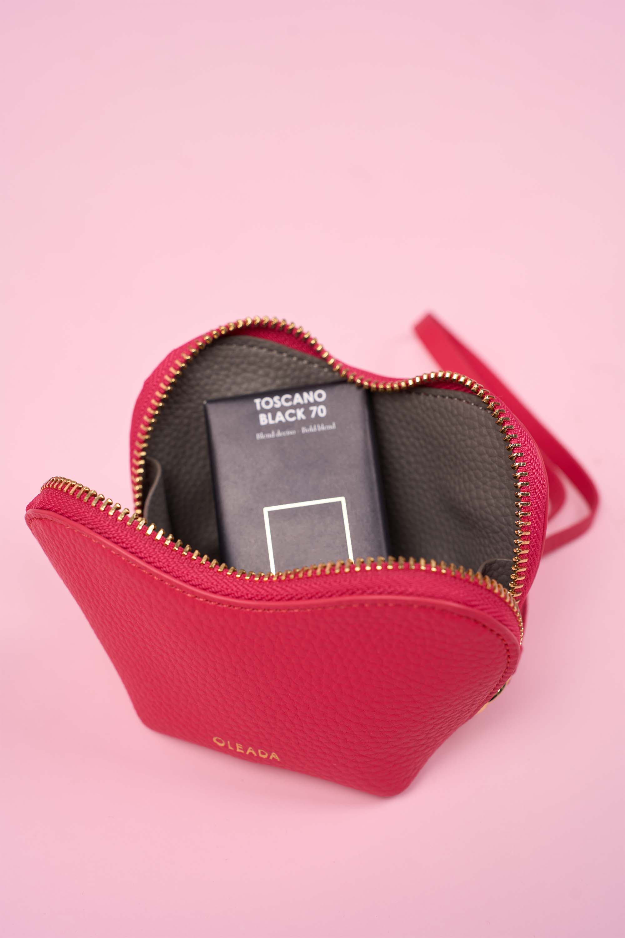 OLEADA NYC Apparel and Accessories > Women > Small Leather Goods > Leather Case Color_Poppy Mini Le Coeur Pouch