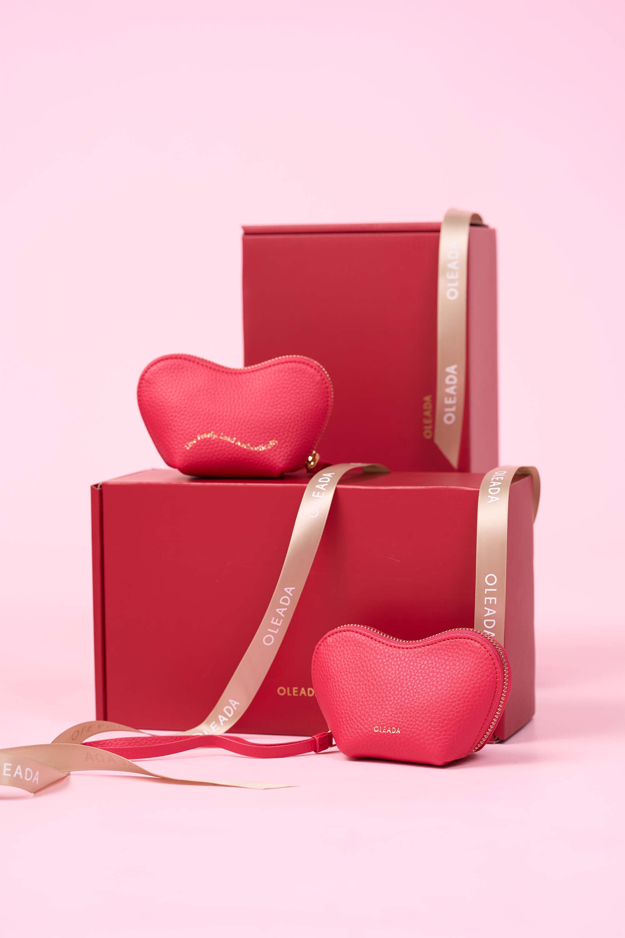 OLEADA NYC Apparel and Accessories > Women > Small Leather Goods > Leather Case Color_Poppy Mini Le Coeur Pouch