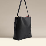 OLEADA NYC Bucket Bag > Leather Tote Bag For Women > Large Capacity Handbag > Convertible To Shoulder Bag > stylish 14 inch laptop bag Color_Onyx Marina Soft Bucket Leather