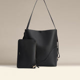 OLEADA NYC Bucket Bag > Leather Tote Bag For Women > Large Capacity Handbag > Convertible To Shoulder Bag > stylish 14 inch laptop bag Color_Onyx Marina Soft Bucket Leather