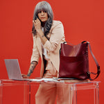 OLEADA NYC Bucket Bag > Leather Tote Bag For Women > Large Capacity Handbag > Convertible To Shoulder Bag > stylish 14 inch laptop bag Marina Soft Bucket