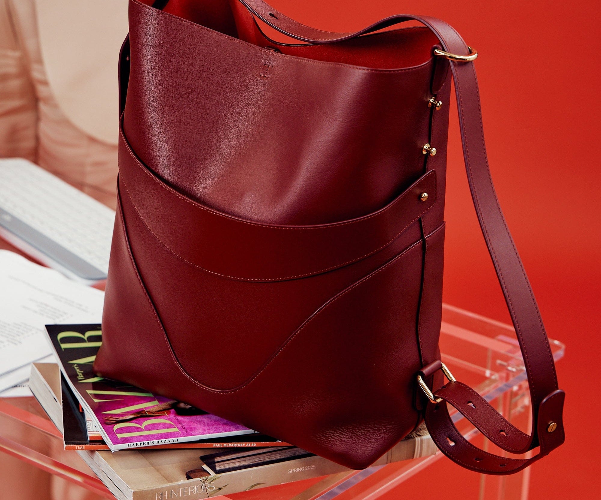 OLEADA NYC Bucket Bag > Leather Tote Bag For Women > Large Capacity Handbag > Convertible To Shoulder Bag > stylish 14 inch laptop bag Marina Soft Bucket