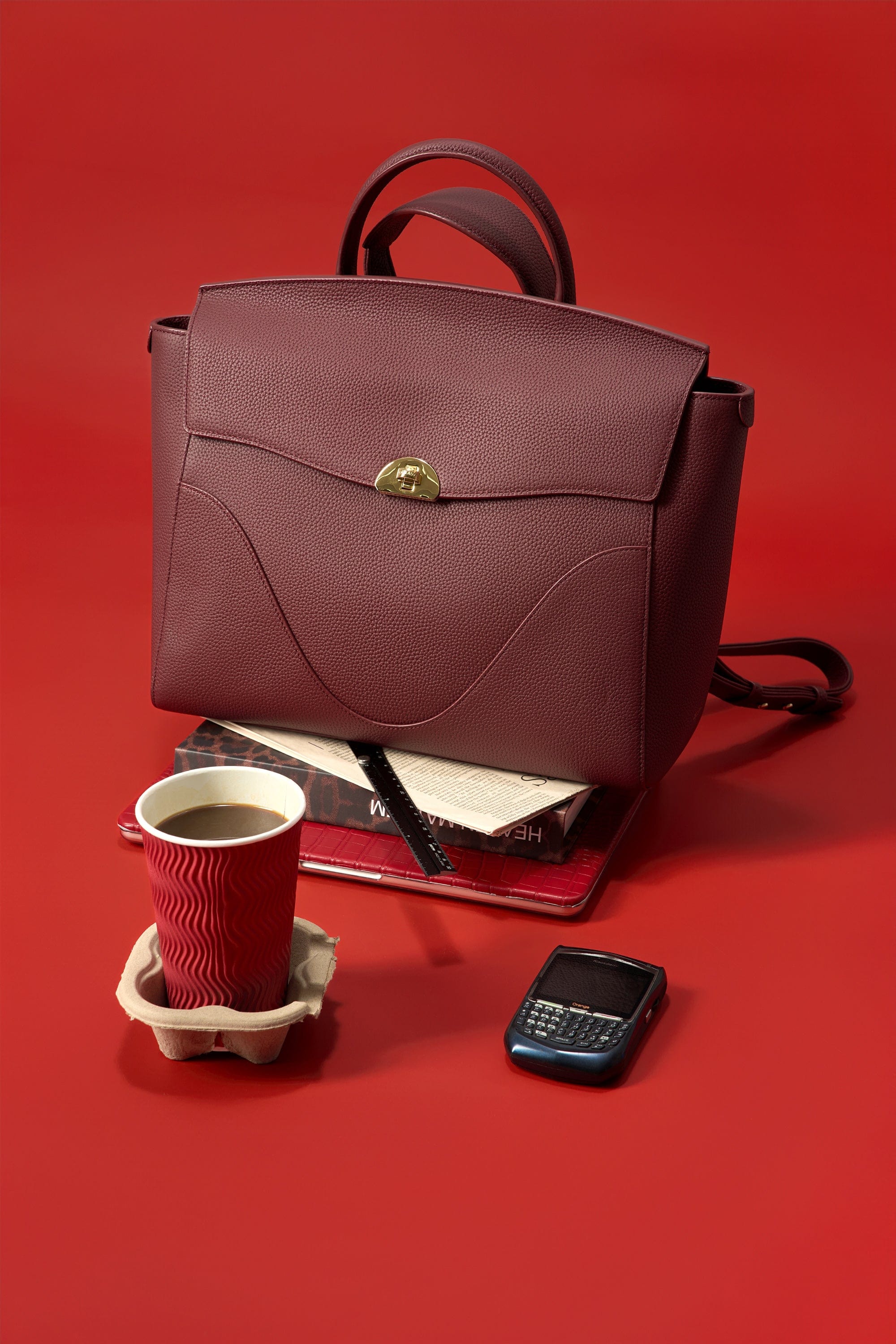 OLEADA NYC Leather Women Work Bag > Convertible To Business Backpack Bag > 14 Inch Laptop Bag > Crossbody Shoulder Bag > Luxury Travel Backpack Color_Scarlet Wavia Bag Plus