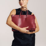 OLEADA NYC Work Tote Bag > Leather Work Tote For Women > Large Capacity Bag > 16 Inch Laptop Bag > Convertible To Shoulder Bag Color_Scarlet Reverie Tote