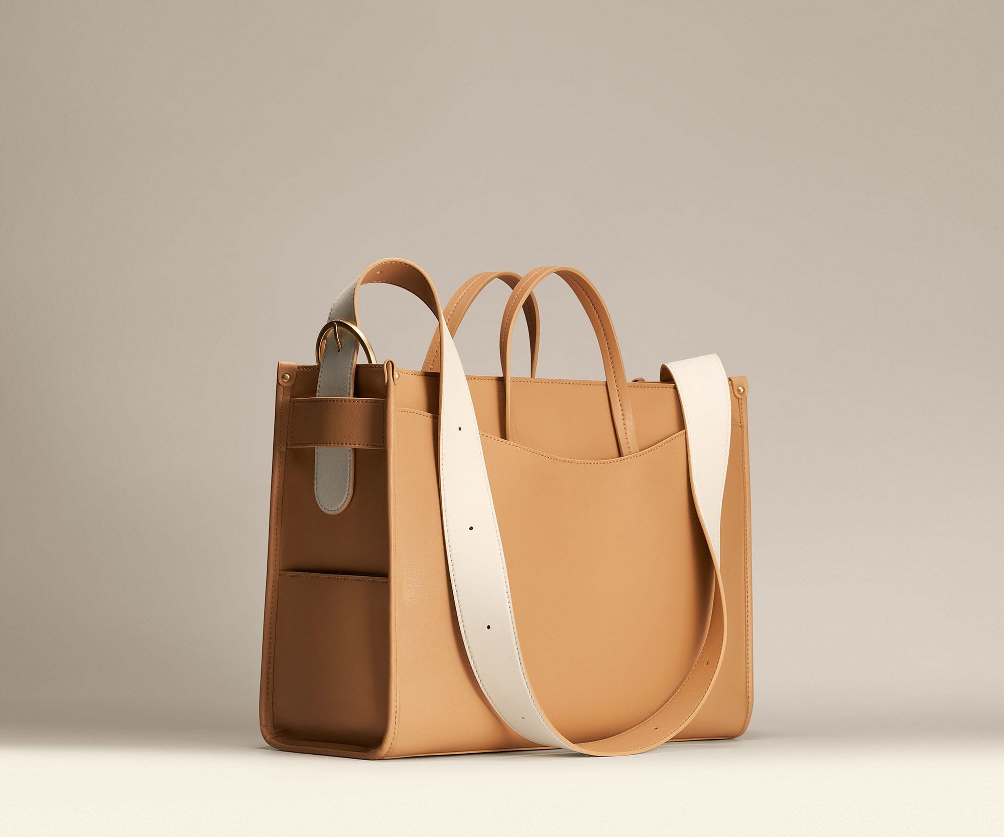 OLEADA NYC Work Tote Bag > Leather Work Tote For Women > Large Capacity Bag > 16 Inch Laptop Bag > Convertible To Shoulder Bag Color_Toffee Reverie Tote