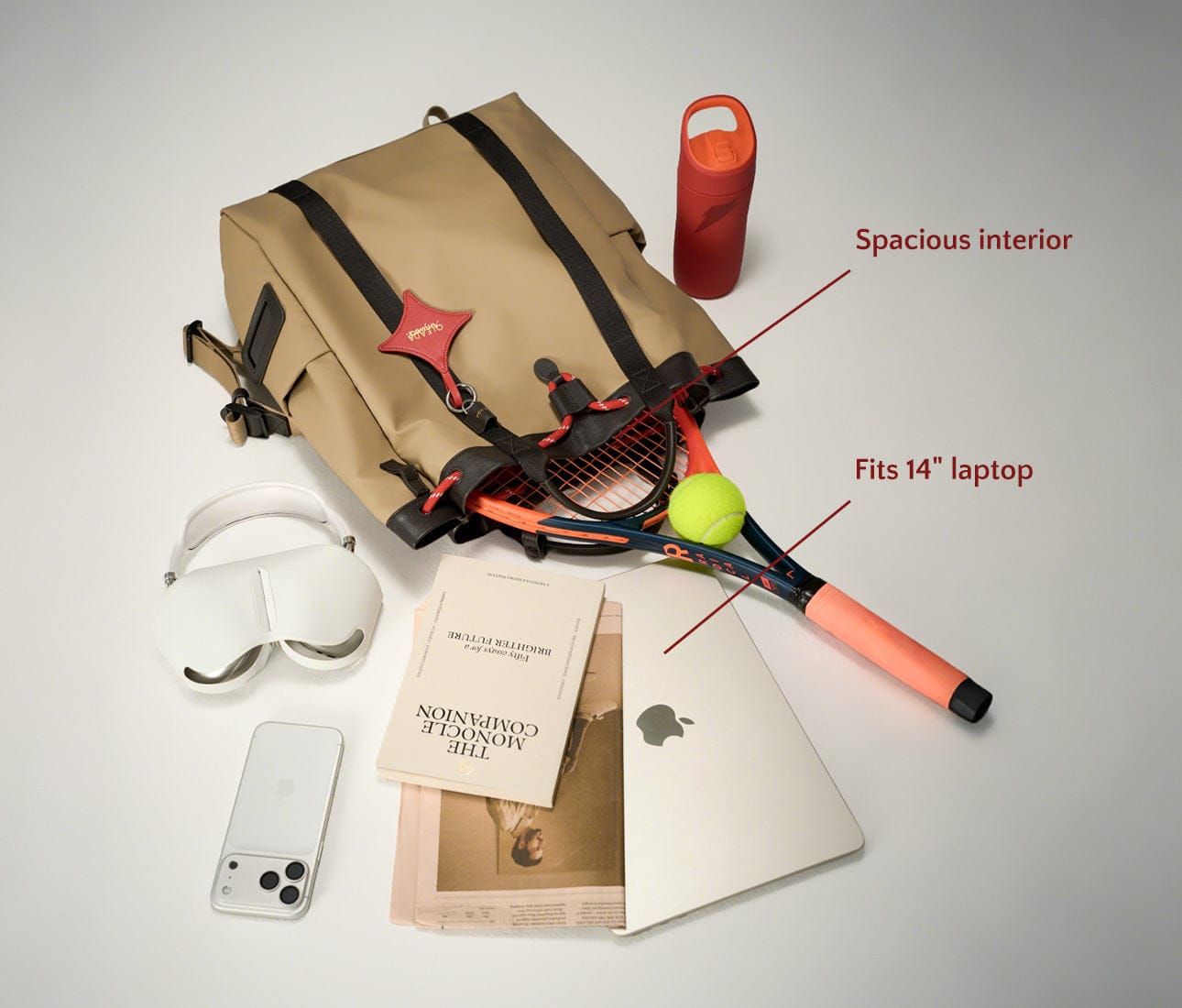 Anywear Tennis Backpack - Waterproof Corporate Bag - Tan - fit up