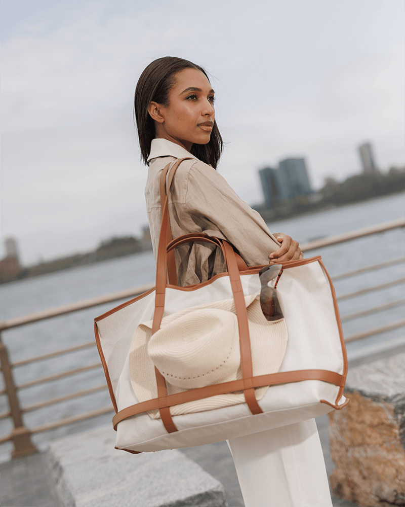 canvas tote bag travel Shop The Coast Beach Tote: Leather & Canvas Beach Bag for Work & Travel