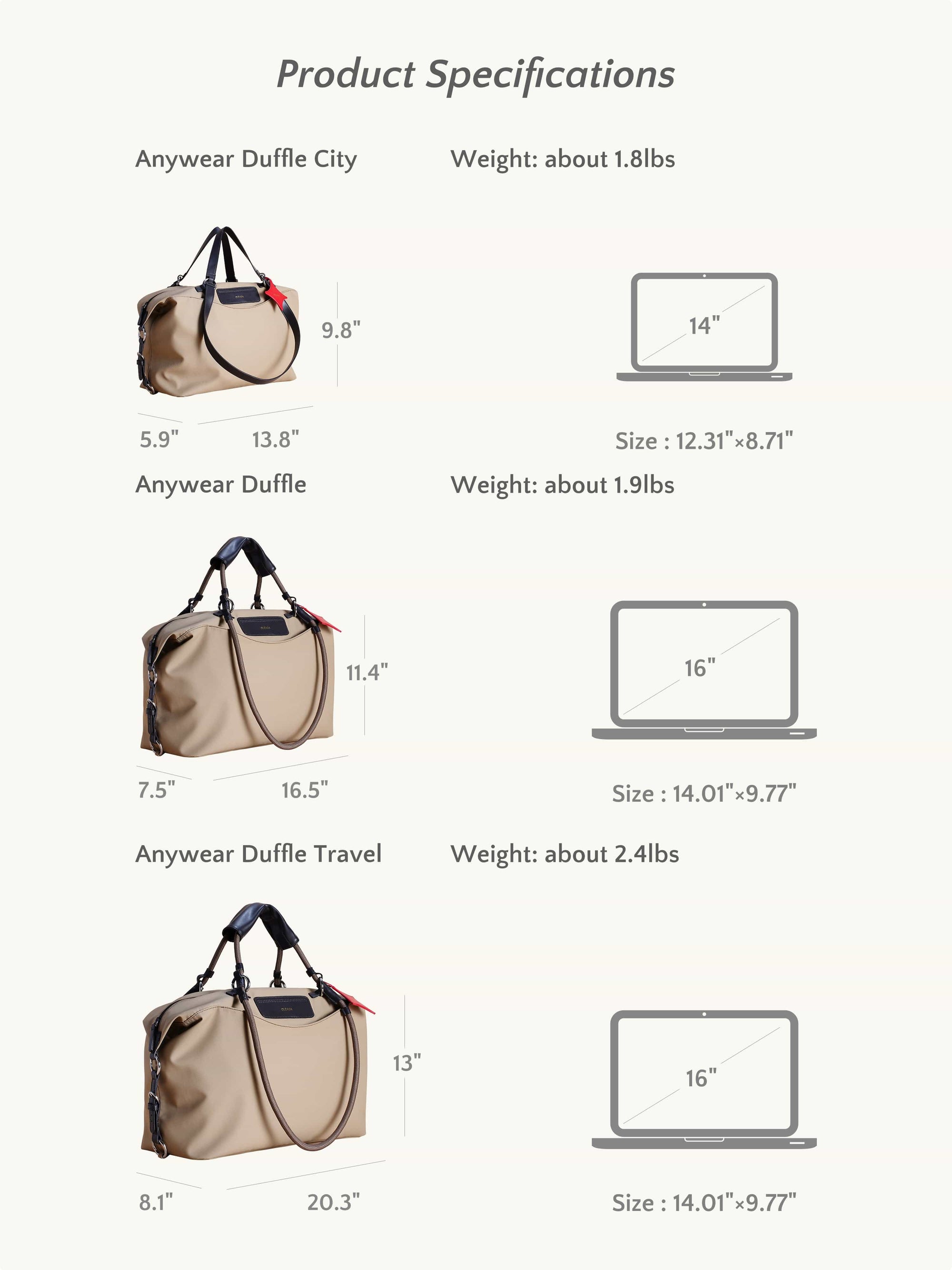 OLEADA Apparel and Accessories > Women > Work Bag > Leather Handbag > Large Capacity Bag Anywear Duffle