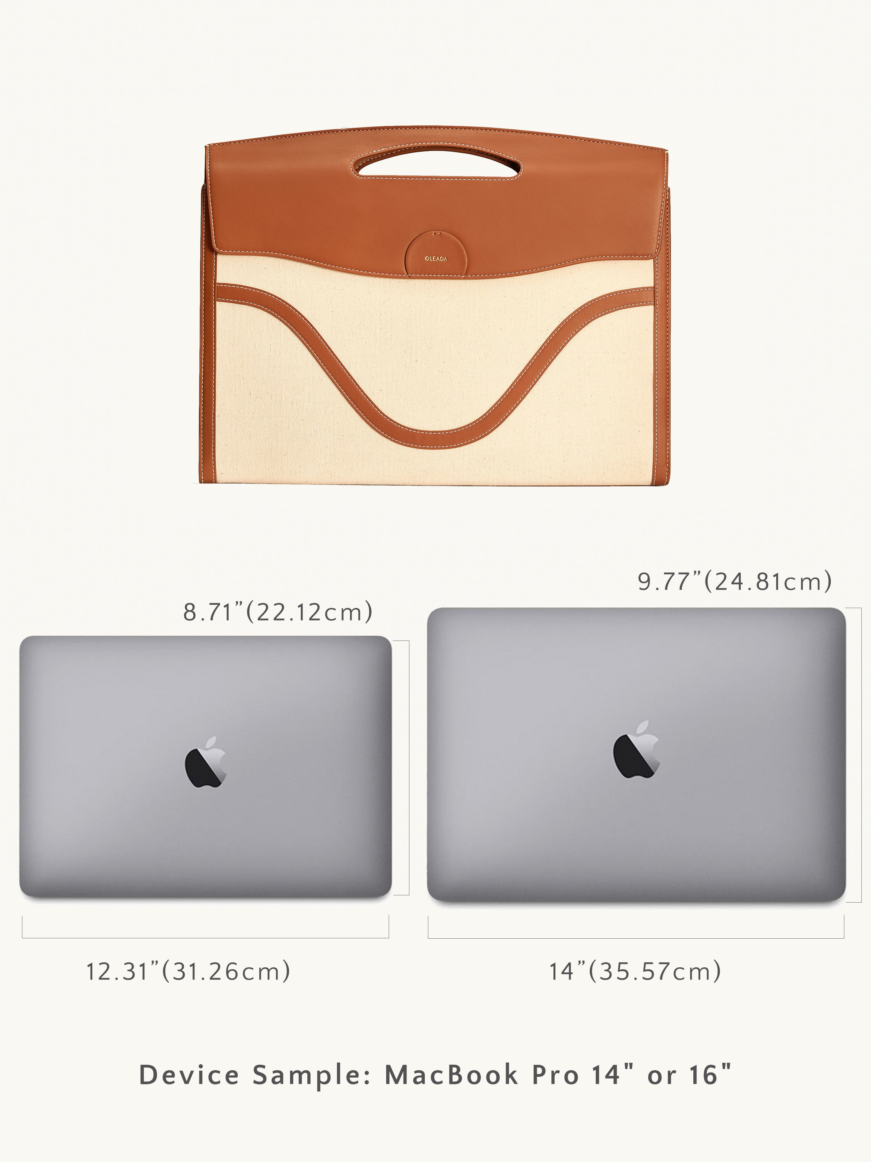 Laptop Sleeve Waterproof Corporate Work Bag for Women Brown Leather and Canvas fit up to