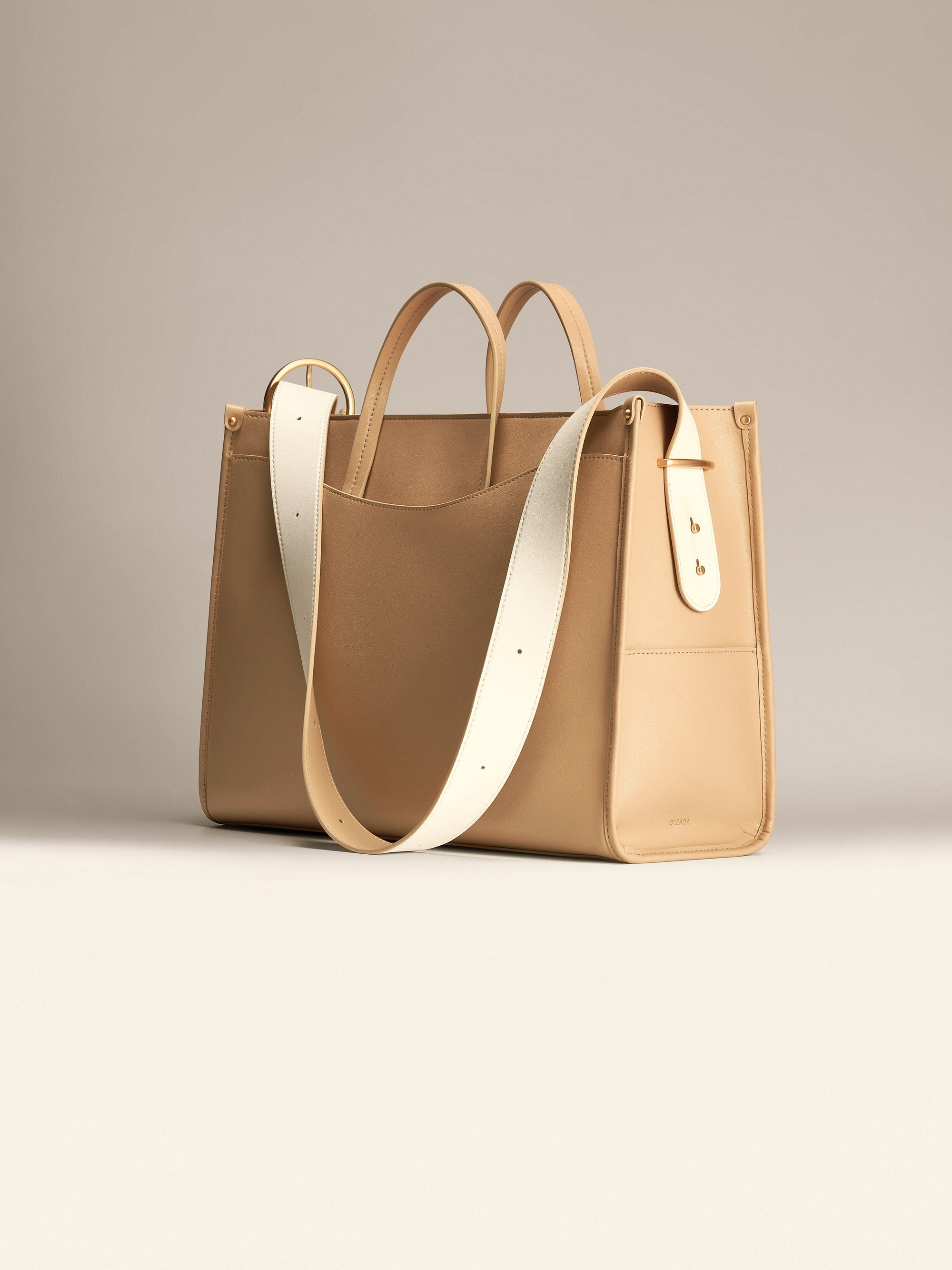 Tote Bag - Waterproof Corporate Work Bag for Women - Light Beige - Leather - Fit Up to A 16 inch Laptop | Oleada