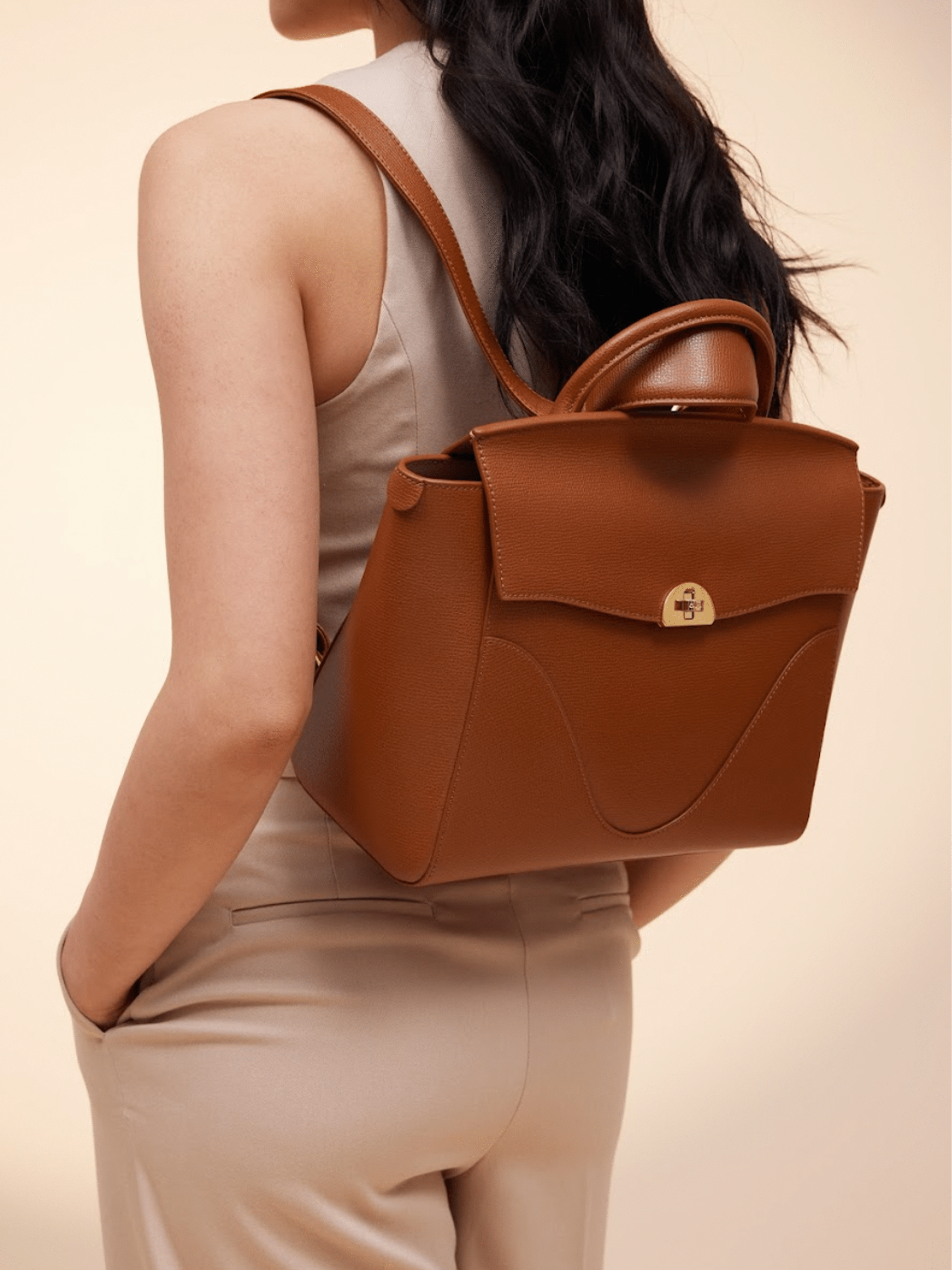 Backpack - Convertible Corporate Work Bag for Women - Nude - Leather - Fit Up to A 13 inch Laptop | Oleada