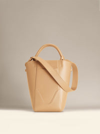 OLEADA Bucket Bag > Leather Tote Bag For Women > Compact Capacity Handbag > Convertible To Shoulder Bag > Tablet-friendly work bag Mini Marina Bucket Champagne