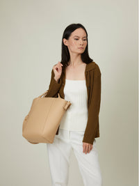 OLEADA Bucket Bag > Leather Tote Bag For Women > Large Capacity Handbag > Convertible To Shoulder Bag > stylish 14 inch laptop bag Marina Bucket Champagne