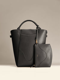 OLEADA Bucket Bag > Leather Tote Bag For Women > Large Capacity Handbag > Convertible To Shoulder Bag > stylish 14 inch laptop bag Marina Bucket Onyx