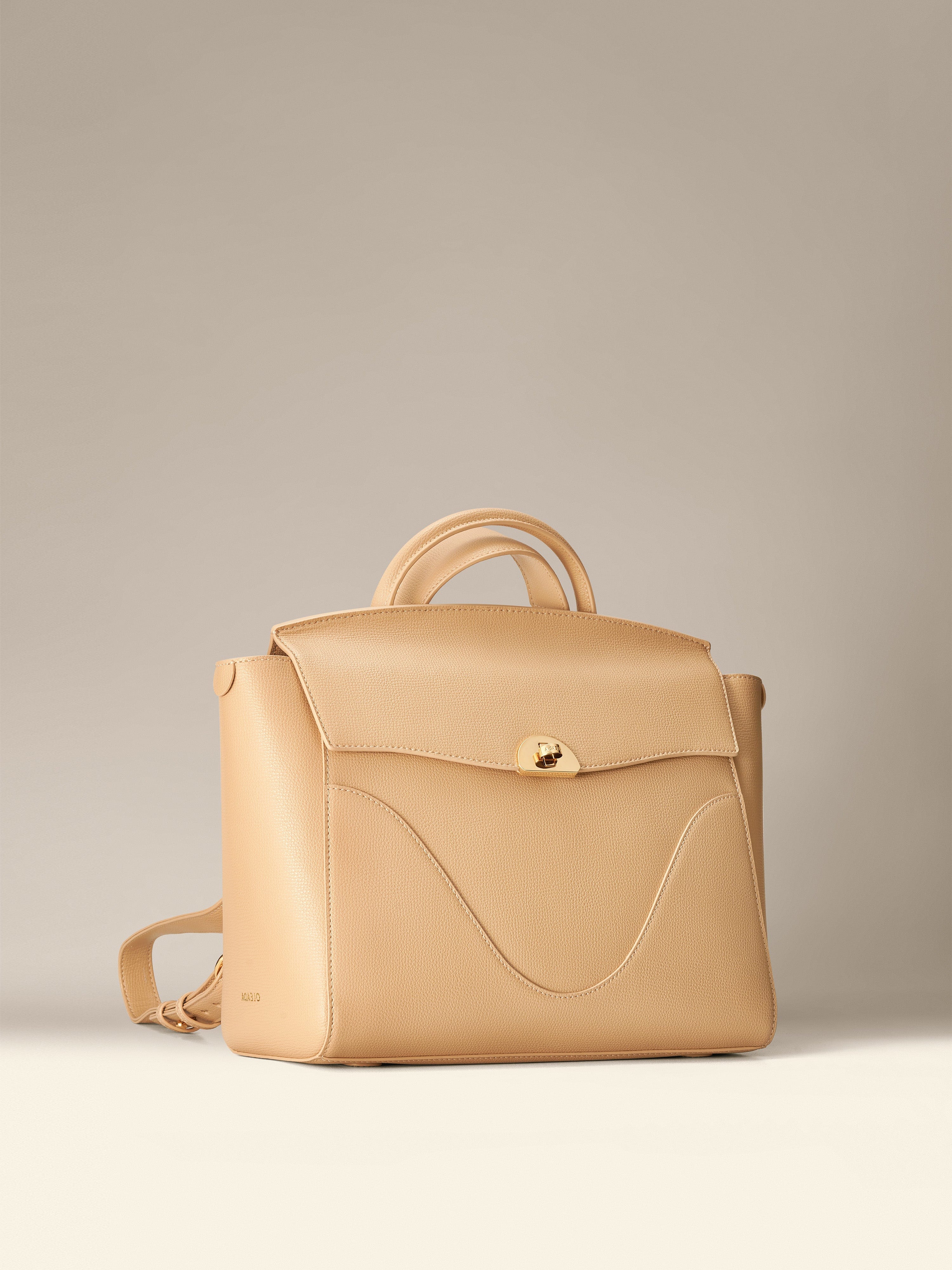 OLEADA Leather Women Work Bag > Convertible To Business Backpack Bag > 13 Inch Laptop Bag > Crossbody Shoulder Bag > Luxury Travel Backpack Wavia Bag Champagne