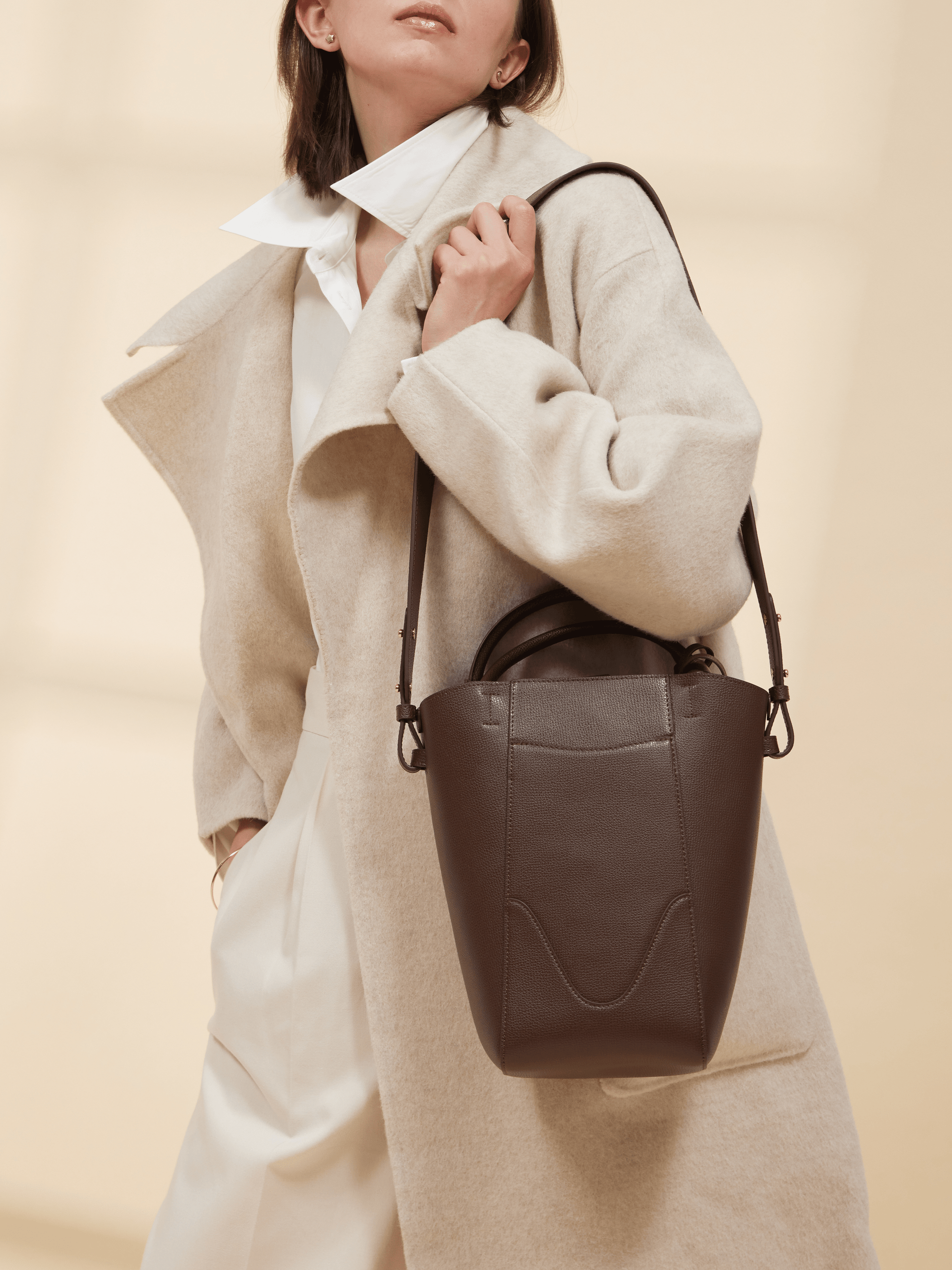 Small Bucket Bag Lightweight Handbag for Women Dark Brown