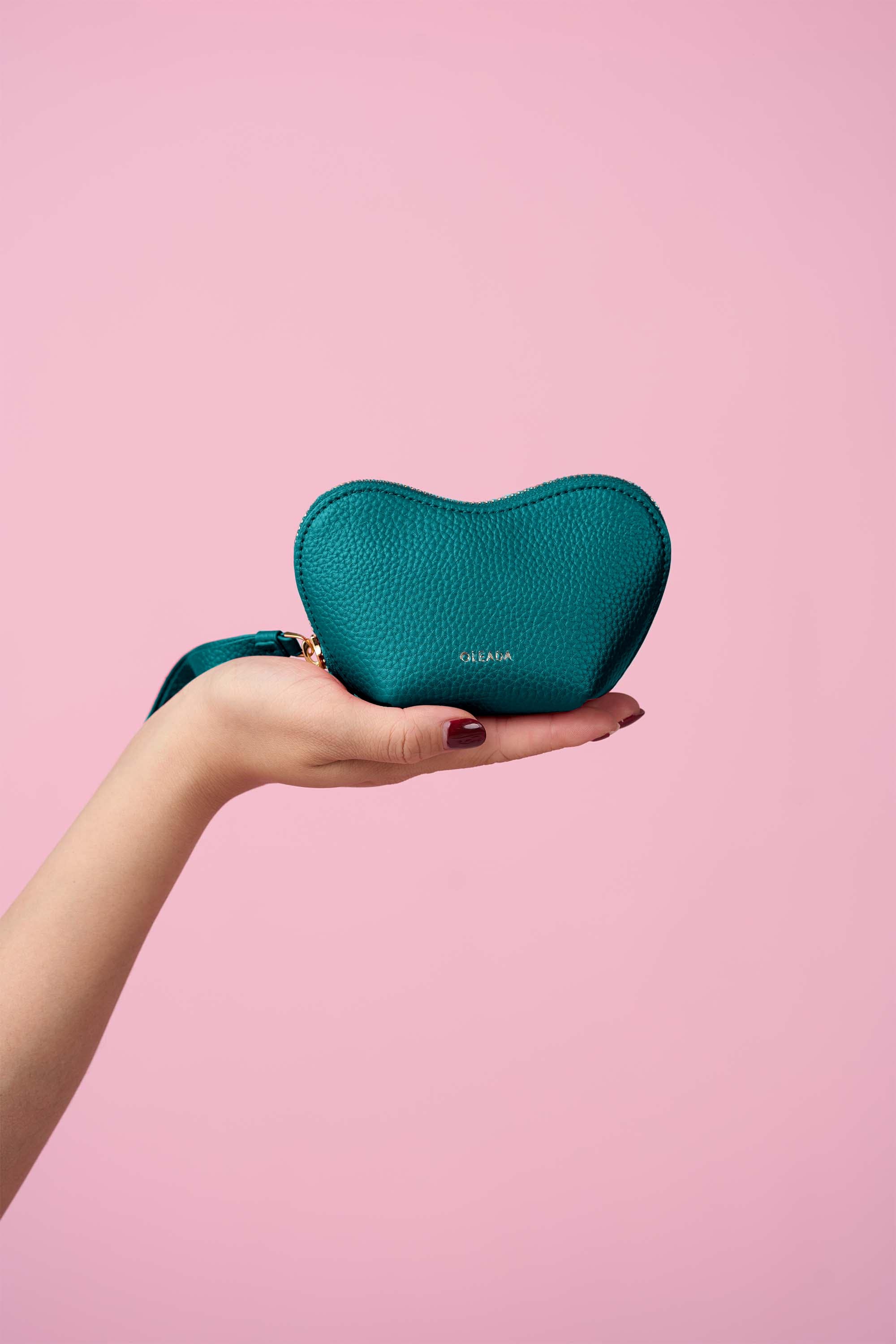 OLEADA NYC Apparel and Accessories > Women > Small Leather Goods > Leather Case Color_Cedar Mini Le Coeur Pouch