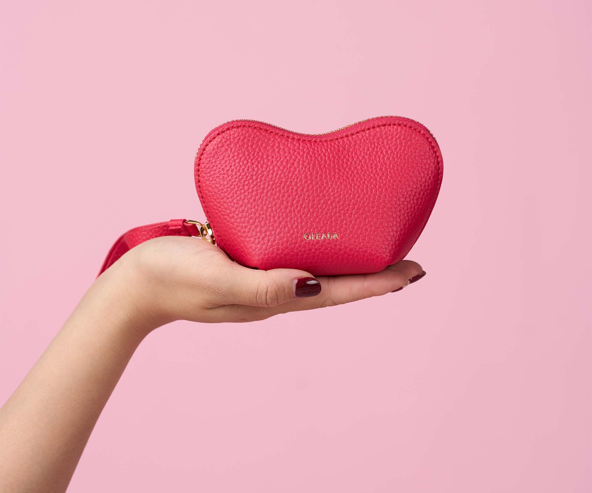 OLEADA NYC Apparel and Accessories > Women > Small Leather Goods > Leather Case Color_Poppy Mini Le Coeur Pouch