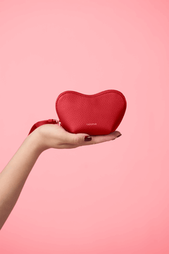 OLEADA NYC Apparel and Accessories > Women > Small Leather Goods > Leather Case Color_Scarlet Mini Le Coeur Pouch