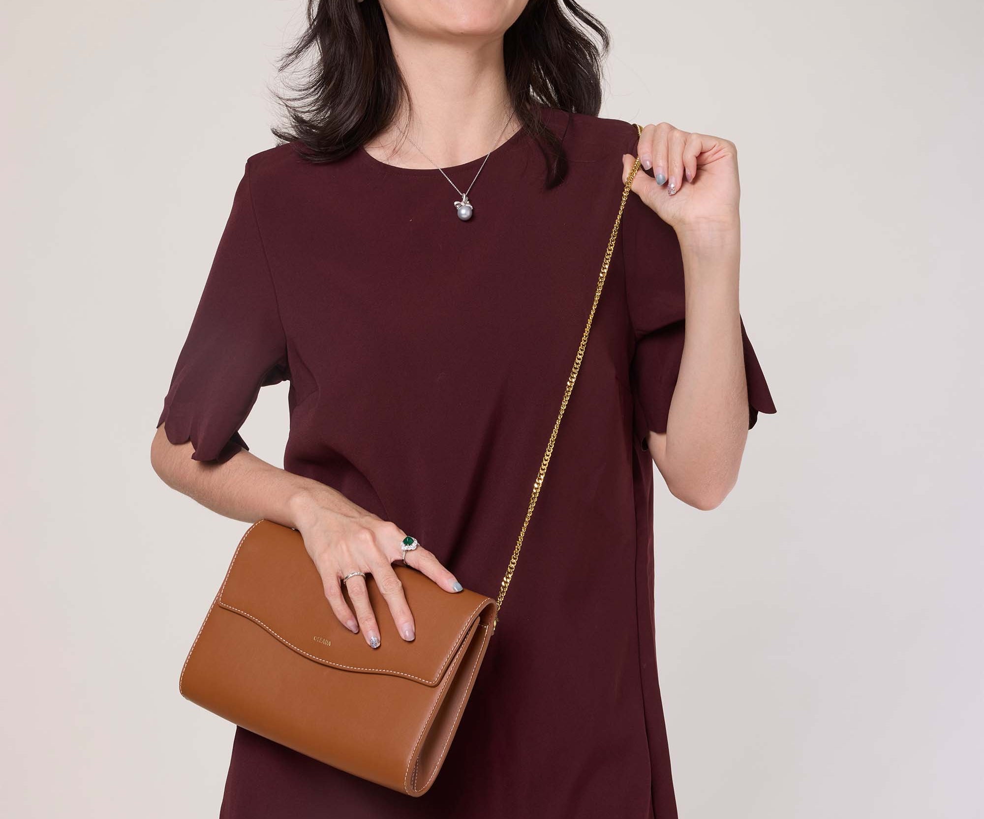 OLEADA NYC Apparel and Accessories > Women > Small Leather Goods > Leather Strap Color_Gold Chain Bag Strap