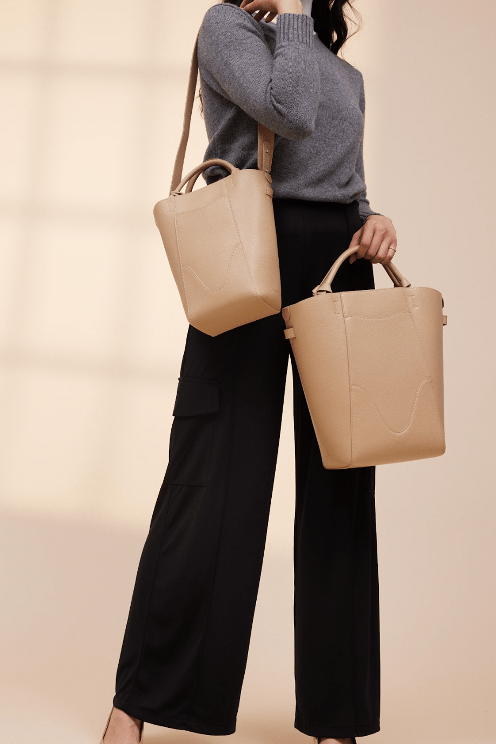 OLEADA NYC Bucket Bag > Leather Tote Bag For Women > Compact Capacity Handbag > Convertible To Shoulder Bag > Tablet-friendly work bag Mini Marina Bucket