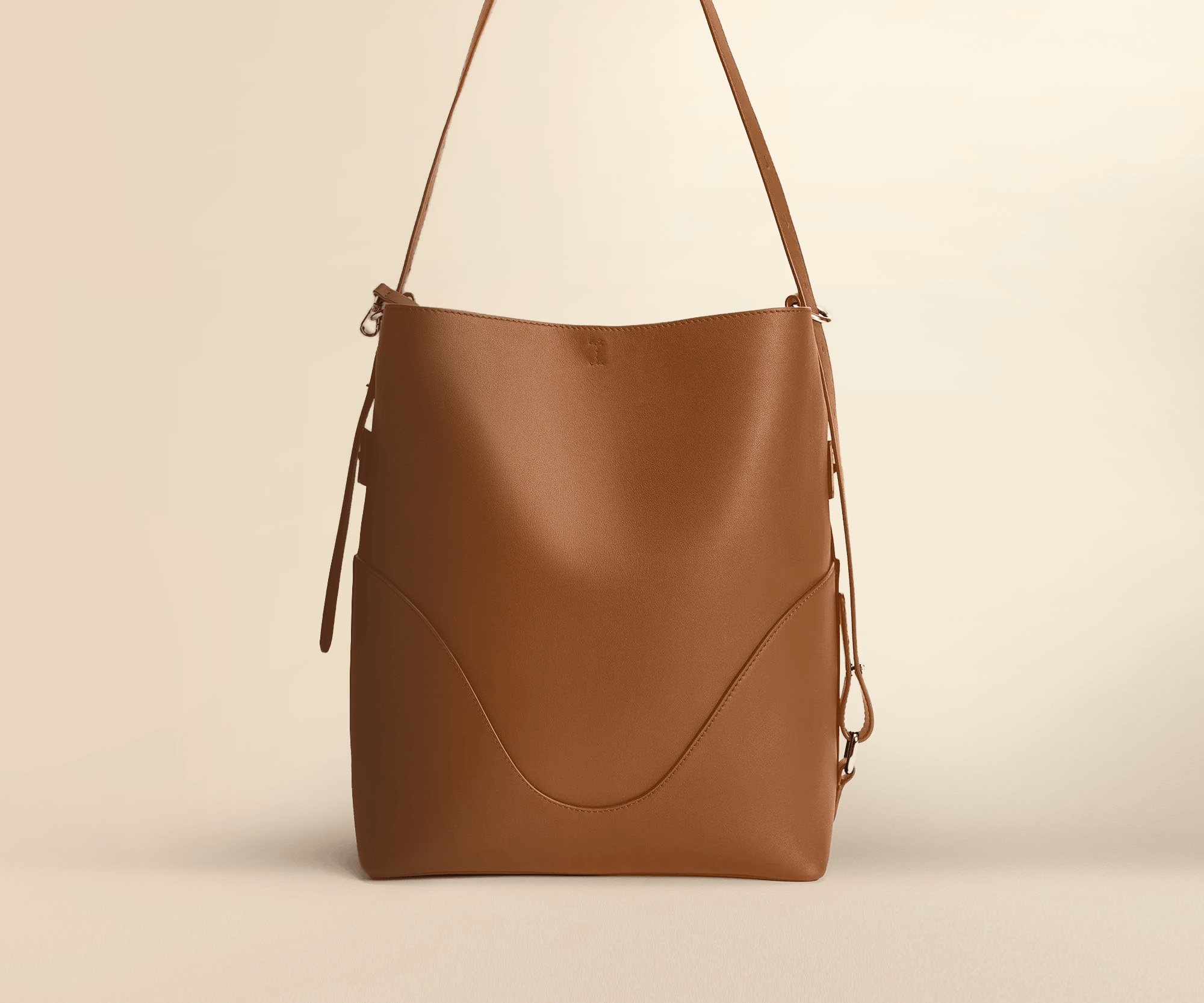 OLEADA NYC Bucket Bag > Leather Tote Bag For Women > Large Capacity Handbag > Convertible To Shoulder Bag > stylish 14 inch laptop bag Color_Cognac Marina Soft Bucket