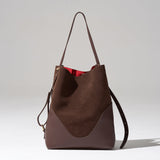 OLEADA NYC Bucket Bag > Leather Tote Bag For Women > Large Capacity Handbag > Convertible To Shoulder Bag > stylish 14 inch laptop bag Color_Mocha Marina Soft Bucket