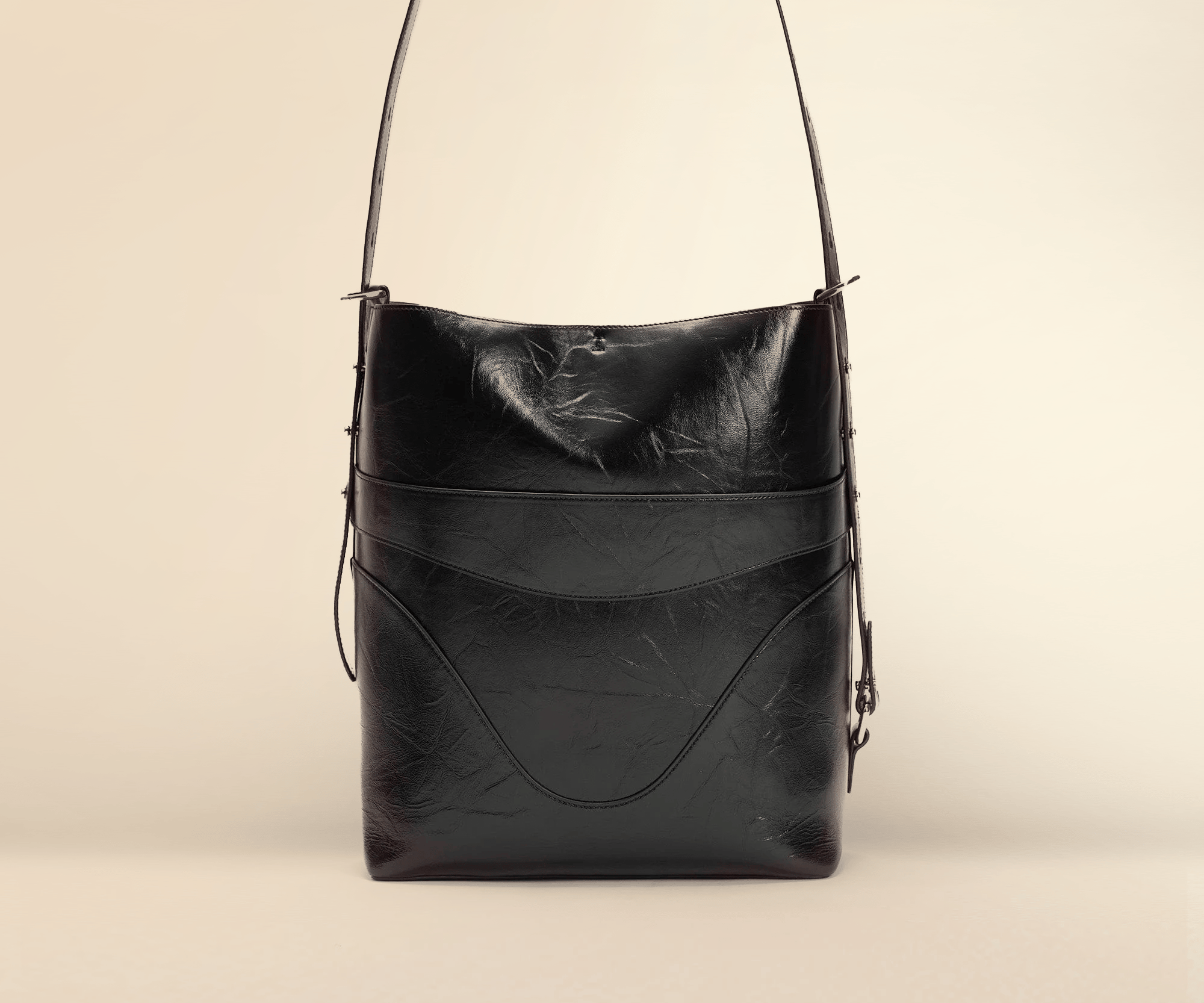 OLEADA NYC Bucket Bag > Leather Tote Bag For Women > Large Capacity Handbag > Convertible To Shoulder Bag > stylish 14 inch laptop bag Color_Obsidian Marina Soft Bucket