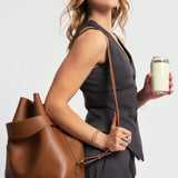 OLEADA NYC Bucket Bag > Leather Tote Bag For Women > Large Capacity Handbag > Convertible To Shoulder Bag > stylish 14 inch laptop bag Marina Soft Bucket