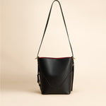 OLEADA NYC Bucket Bag > Leather Tote Bag For Women > Mini Handbag > Convertible To Shoulder Bag > Fits iPad Mini> Color_Onyx Mini Marina Soft Bucket