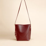 OLEADA NYC Bucket Bag > Leather Tote Bag For Women > Mini Handbag > Convertible To Shoulder Bag > Fits iPad Mini> Color_Scarlet Mini Marina Soft Bucket