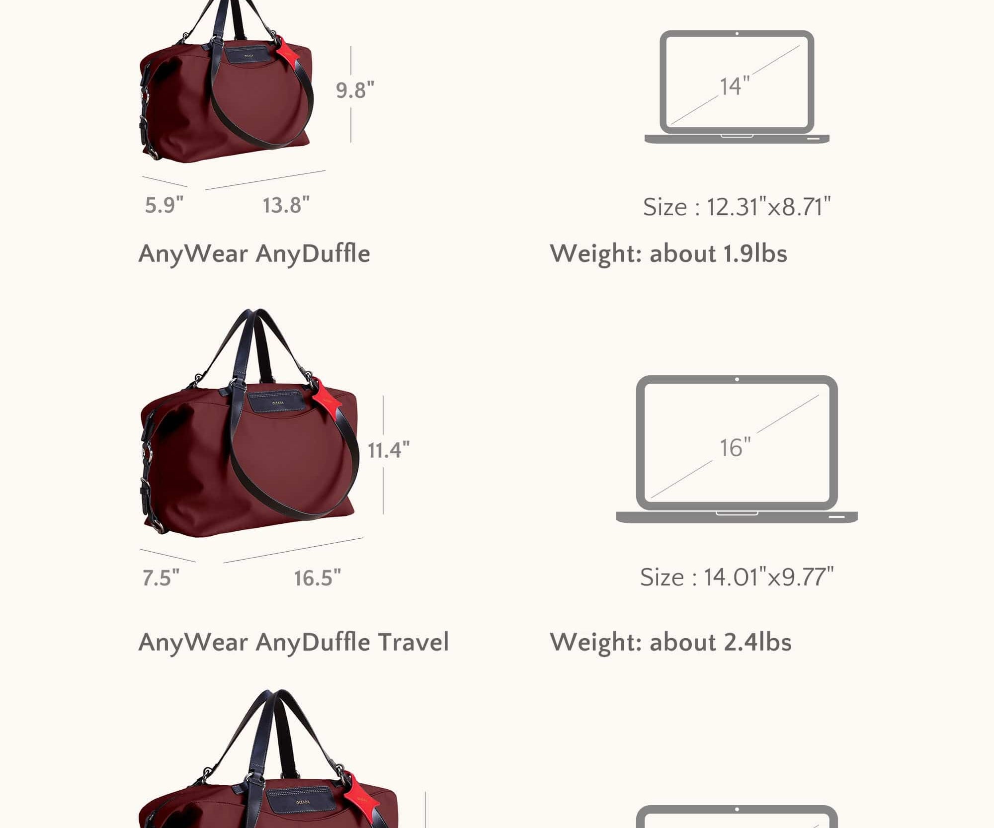 OLEADA NYC convertible travel bags > airport tote bags > overnight bags > water-resistant vegan bags > stylish multi-use bags AnyWear AnyDuffle City