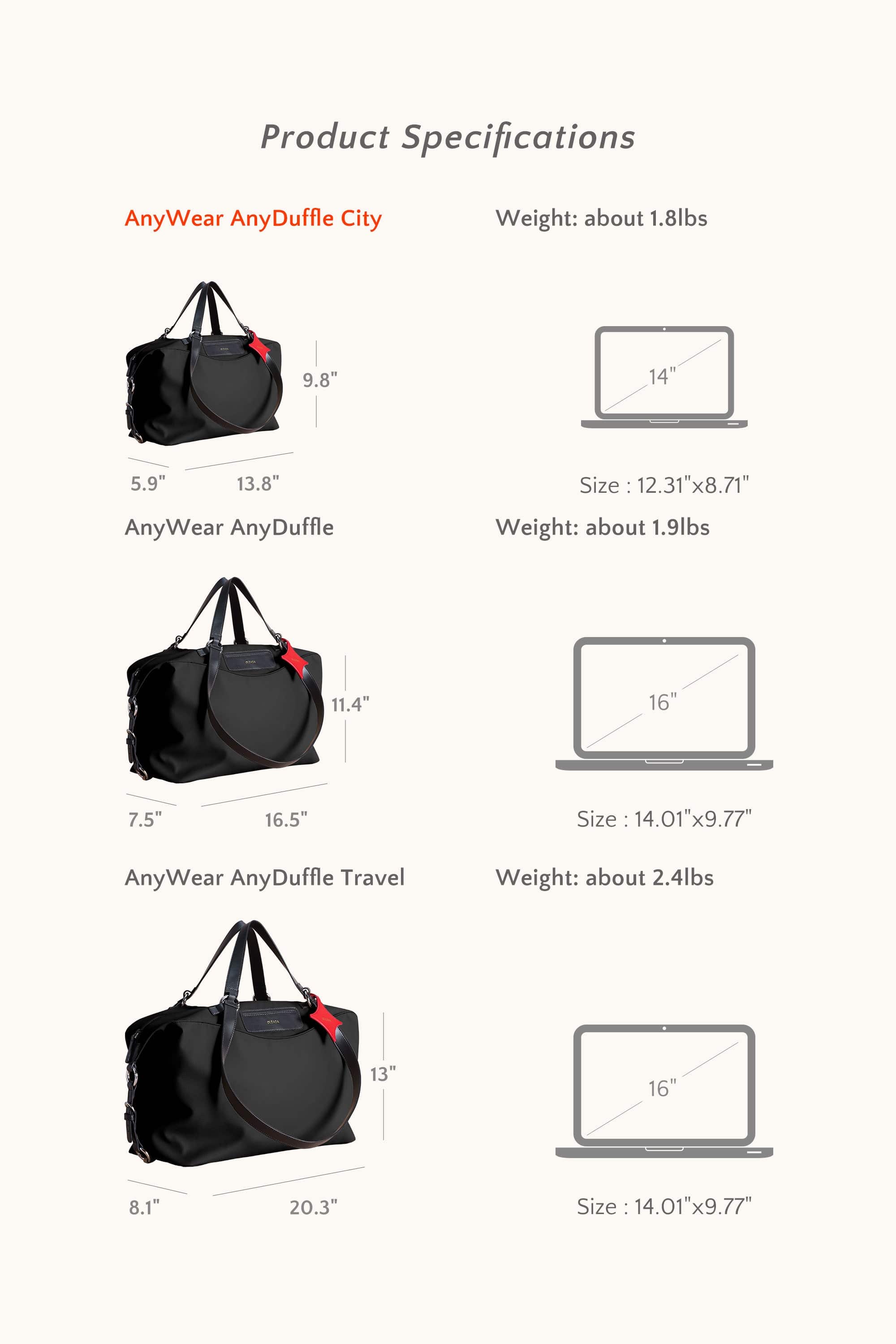OLEADA NYC convertible travel bags > airport tote bags > overnight bags > water-resistant vegan bags > stylish multi-use bags AnyWear AnyDuffle City