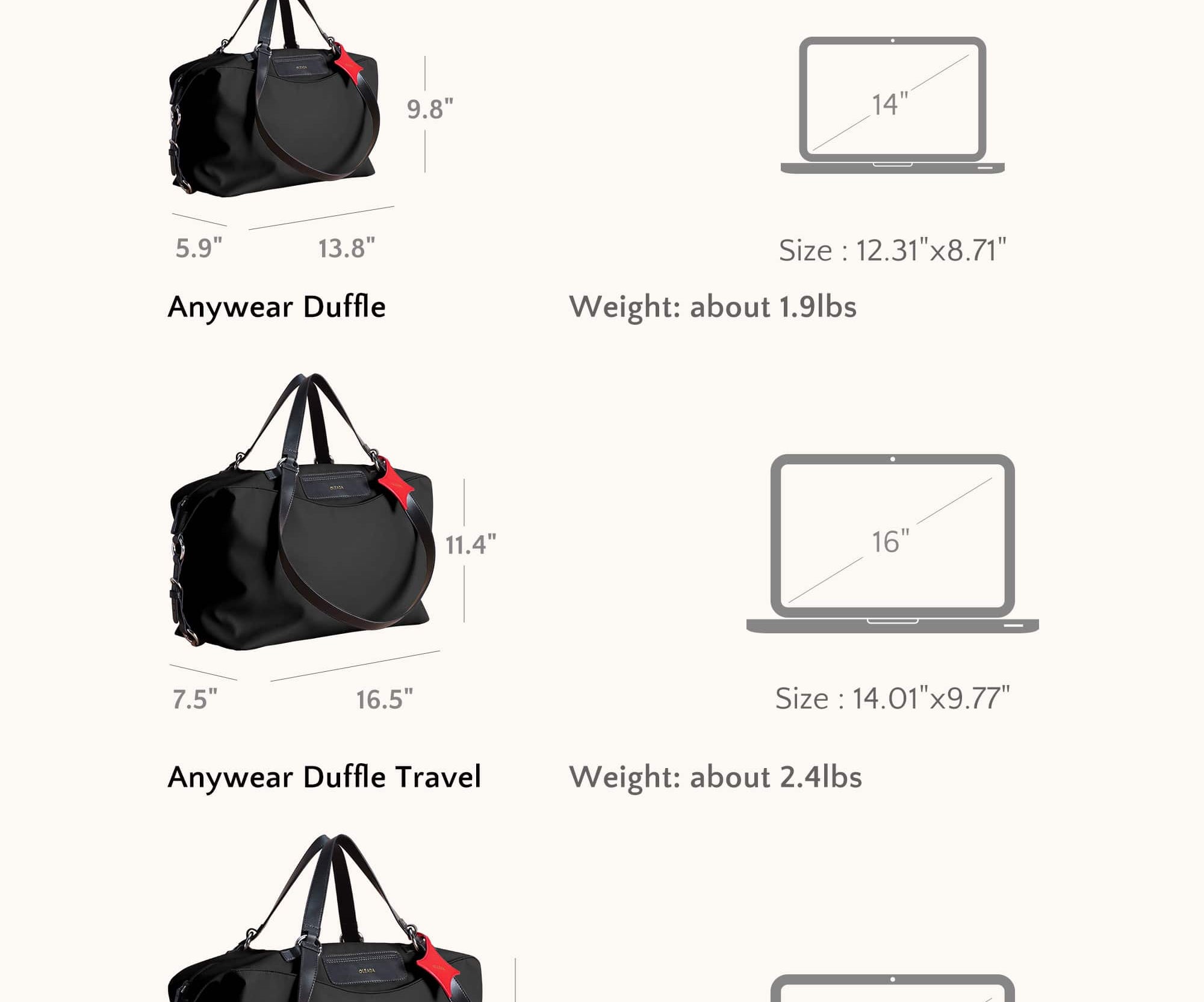 OLEADA NYC convertible travel bags > airport tote bags > overnight bags > water-resistant vegan bags > stylish multi-use bags AnyWear AnyDuffle - Regular Size