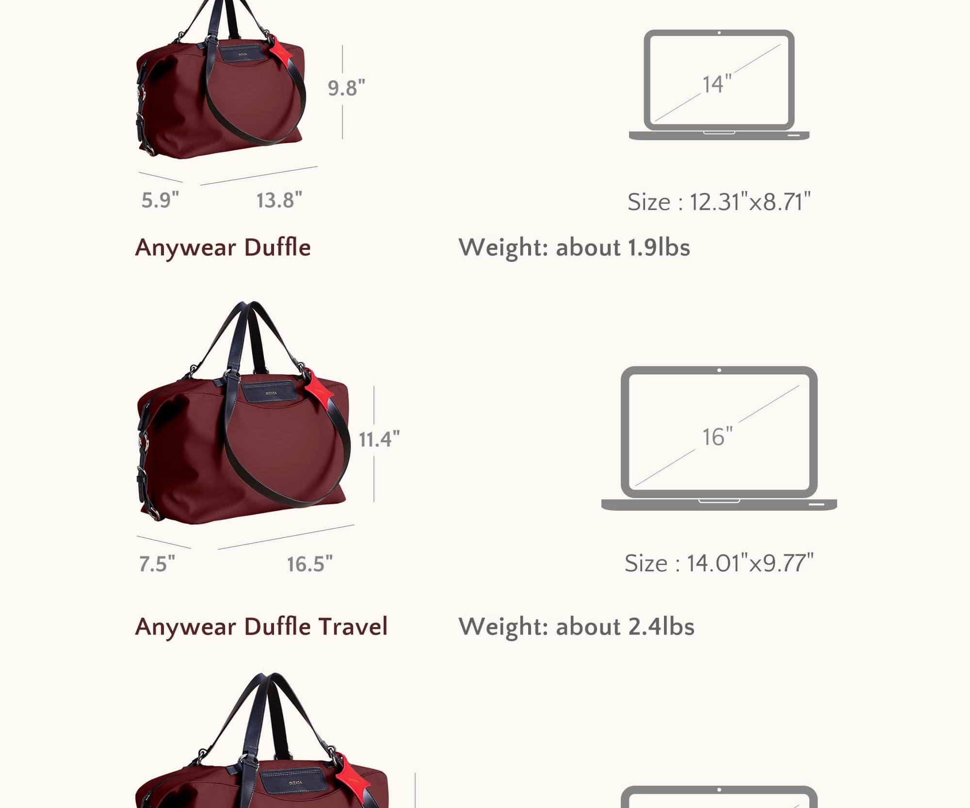 OLEADA NYC convertible travel bags > airport tote bags > overnight bags > water-resistant vegan bags > stylish multi-use bags AnyWear AnyDuffle - Regular Size