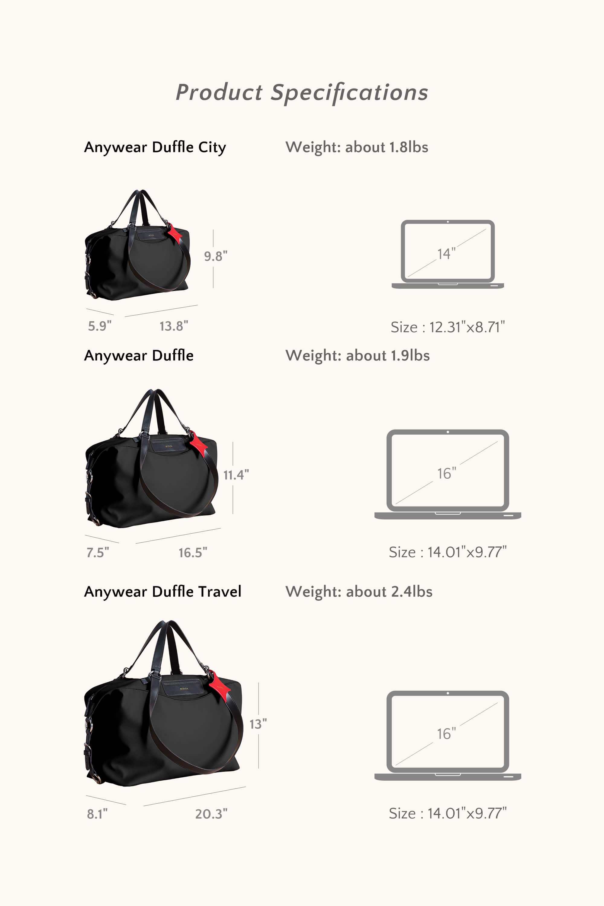 OLEADA NYC convertible travel bags > airport tote bags > overnight bags > water-resistant vegan bags > stylish multi-use bags AnyWear AnyDuffle - Travel Size