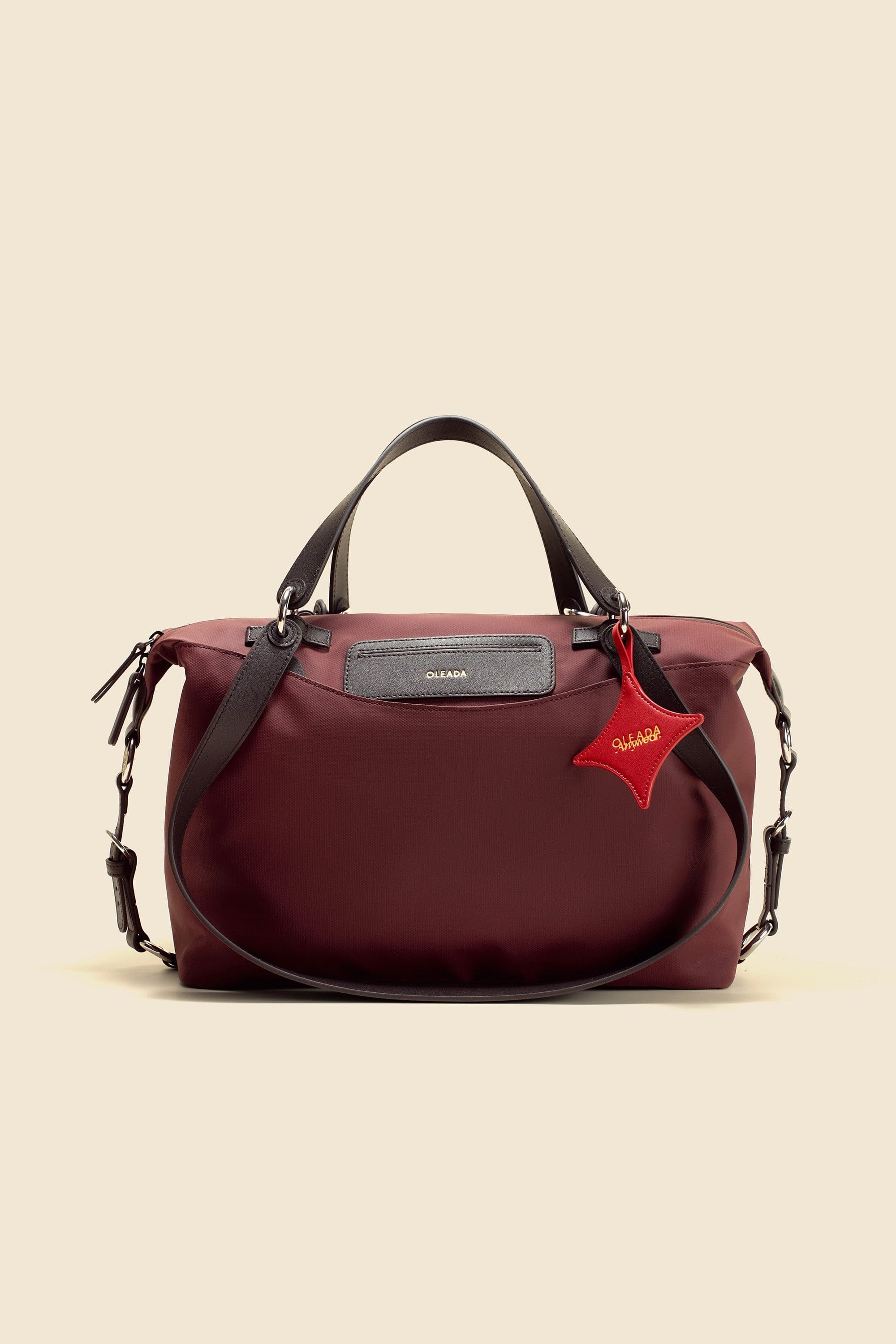 OLEADA NYC convertible travel bags > airport tote bags > overnight bags > water-resistant vegan bags > stylish multi-use bags Color_Bordeaux AnyWear AnyDuffle