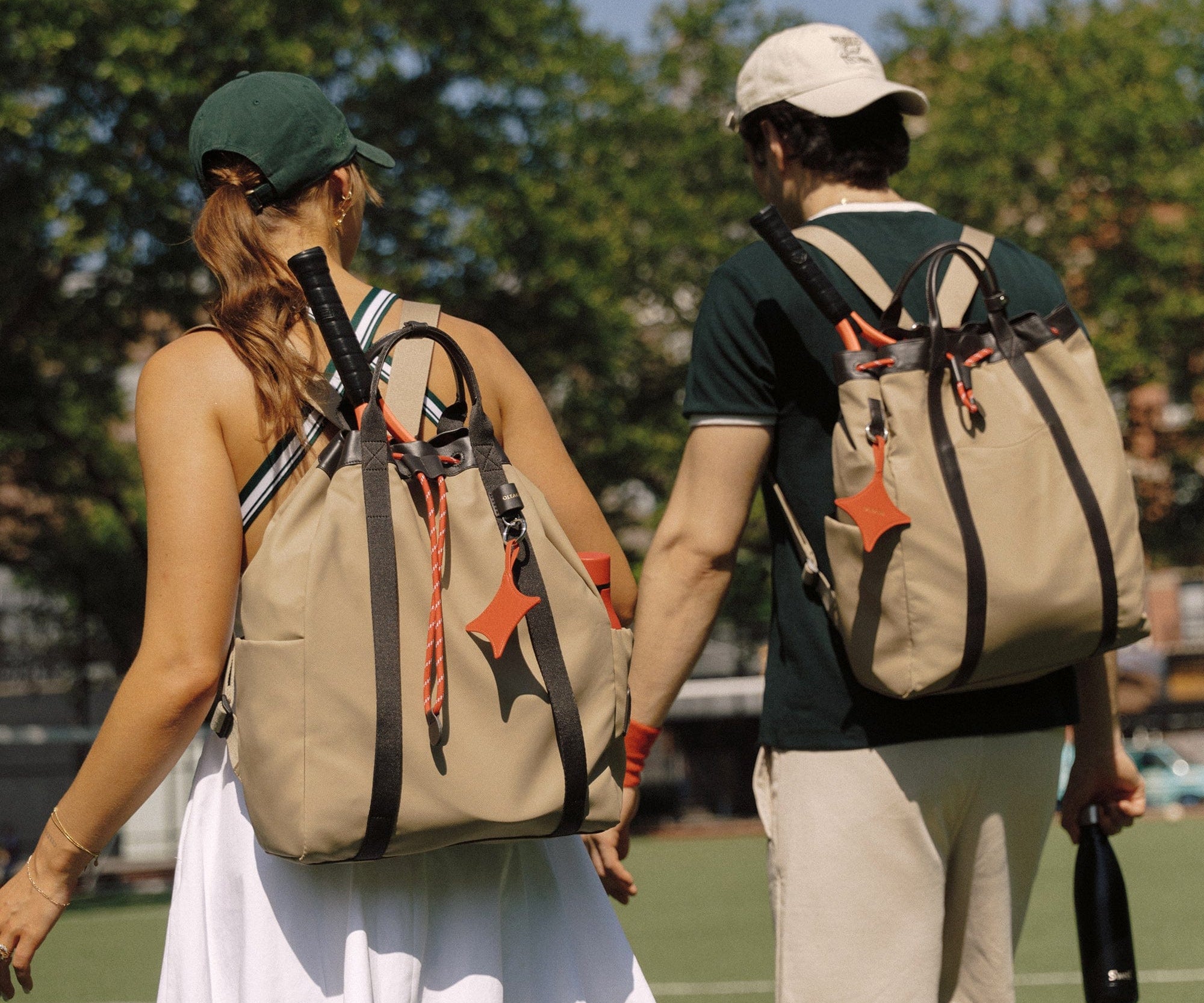 OLEADA NYC convertible travel bags > work-to-travel backpack > commuter bags > water-resistant vegan bags > stylish multi-use backpack Color_Abu Dhabi AnyWear Tennis Backpack