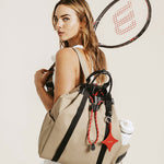 OLEADA NYC convertible travel bags > work-to-travel backpack > commuter bags > water-resistant vegan bags > stylish multi-use backpack Color_Abu Dhabi AnyWear Tennis Backpack