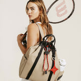 OLEADA NYC convertible travel bags > work-to-travel backpack > commuter bags > water-resistant vegan bags > stylish multi-use backpack Color_Abu Dhabi AnyWear Tennis Backpack
