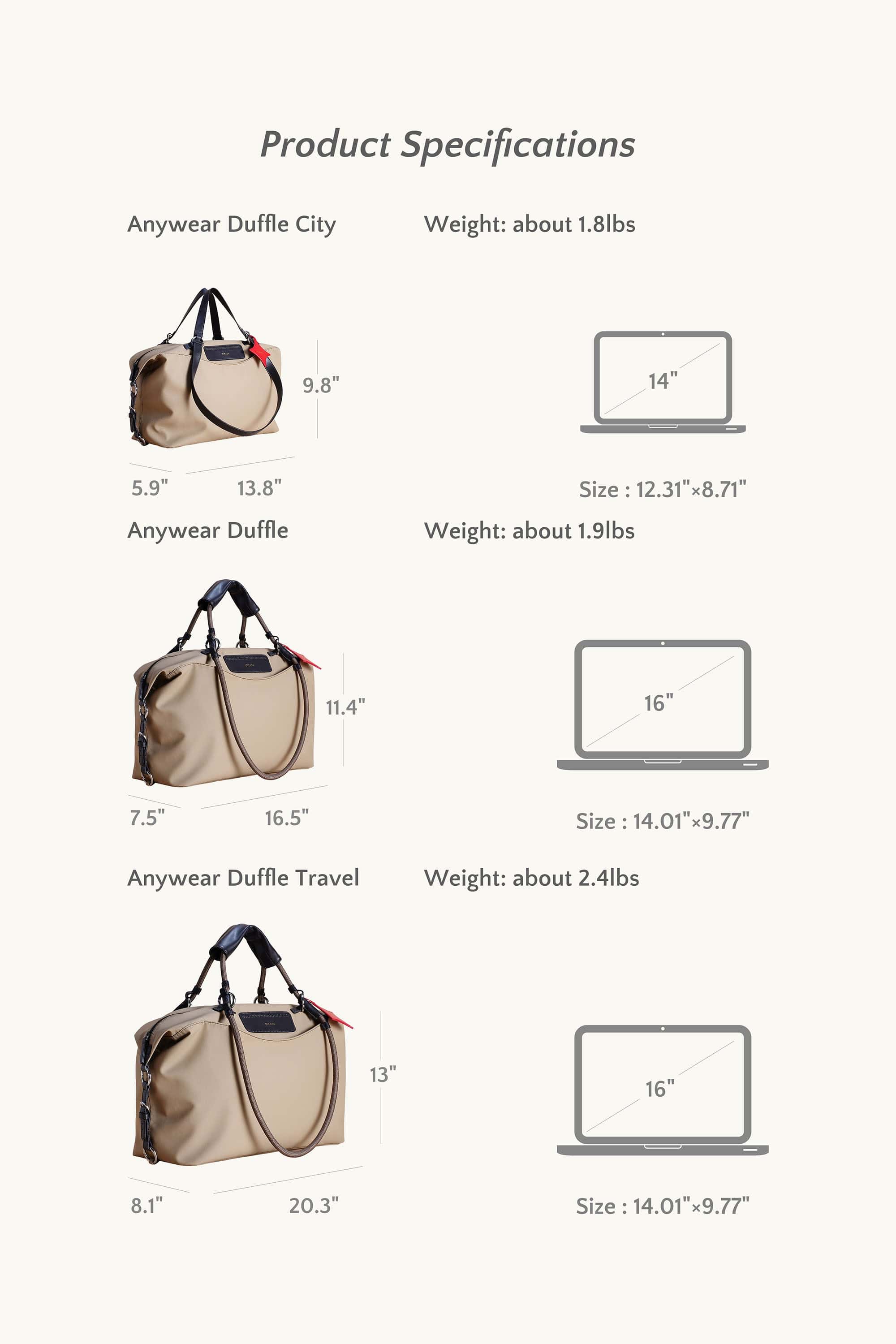 OLEADA NYC Convertible Travel Bags > Work-to-Travel Duffle Bags > Organized Carry Bags > Water-Resistant Vegan Bags > Stylish Multi-Use Bags Anywear AnyDuffle