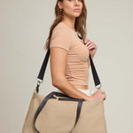 OLEADA NYC Convertible Travel Bags > Work-to-Travel Duffle Bags > Organized Carry Bags > Water-Resistant Vegan Bags > Stylish Multi-Use Bags Color_Tan Anywear AnyDuffle Travel