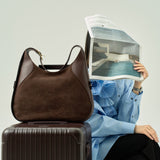 OLEADA NYC Hobo Bag > Leather Hobo Bag For Women > Mini Handbag > Convertible To Shoulder Bag > Fits 14" laptop> Color_Mocha Marina Hobo