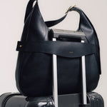 OLEADA NYC Hobo Bag > Leather Hobo Bag For Women > Mini Handbag > Convertible To Shoulder Bag > Fits 14" laptop> Color_Onyx Marina Hobo