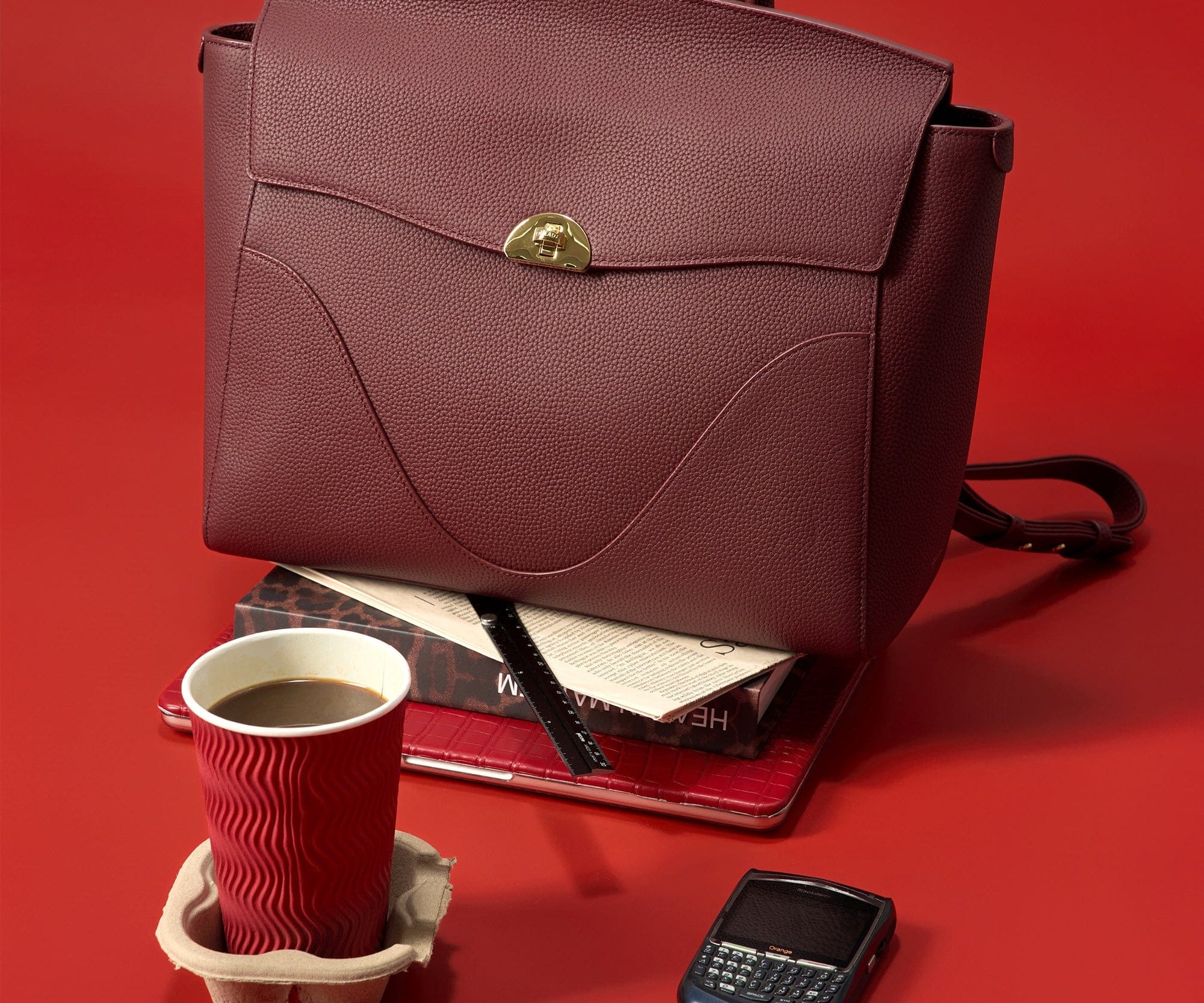 OLEADA NYC Leather Women Work Bag > Convertible To Business Backpack Bag > 14 Inch Laptop Bag > Crossbody Shoulder Bag > Luxury Travel Backpack Color_Scarlet Wavia Bag Plus