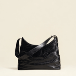 OLEADA NYC Mini Hobo Bag > Women Leather Bag For All Occasions > multiple interior and exterior pockets with a laptop compartment > 13 inch laptop bag > convertible to shoulder bag Color_Obsidian Reverie Hobo