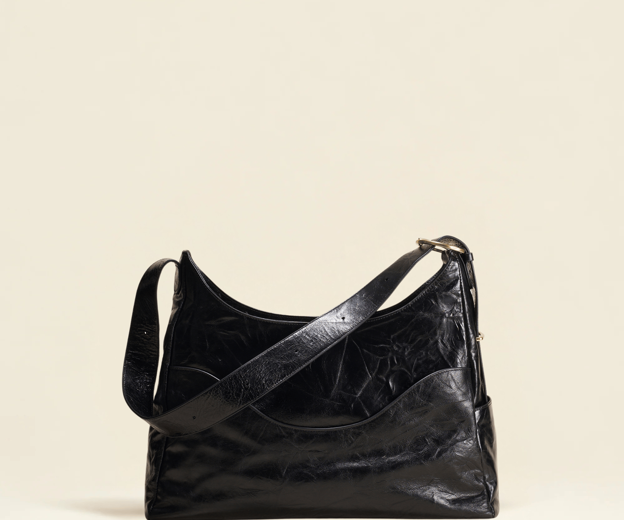 OLEADA NYC Mini Hobo Bag > Women Leather Bag For All Occasions > multiple interior and exterior pockets with a laptop compartment > 13 inch laptop bag > convertible to shoulder bag Color_Obsidian Reverie Hobo