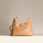 OLEADA NYC Mini Hobo Bag > Women Leather Bag For All Occasions > multiple interior and exterior pockets with a laptop compartment > 13 inch laptop bag > convertible to shoulder bag Color_Toffee Reverie Hobo