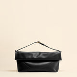 OLEADA NYC Shoulder Bag > Leather Shoulder Bag For Women > Leather Handbag > Convertible To Handbag > Fits 14" laptop> Color_Onyx Marina Foldover Bag